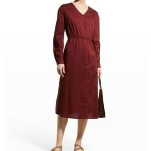 NWT Harshman Belinda Cotton Long Sleeve Midi Dress in Burgundy
